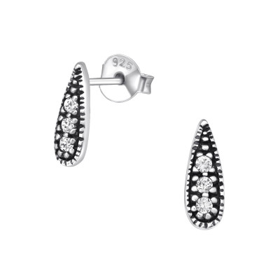 Silver Pear Ear Studs with Cubic Zirconia