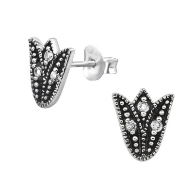 Silver Tulip Ear Studs with Cubic Zirconia