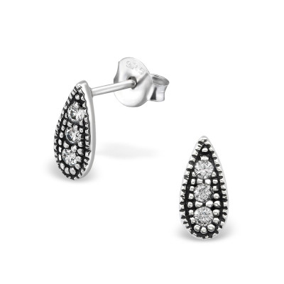 Silver Pear Ear Studs with Cubic Zirconia