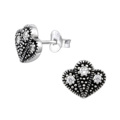 Silver Antique Ear Studs with Cubic Zirconia