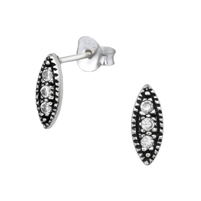 Silver Marquise Ear Studs with Cubic Zirconia