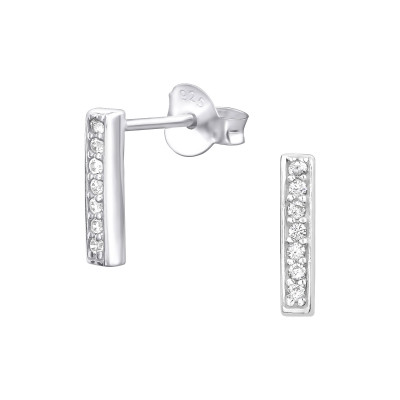 Silver Bar Ear Studs with Cubic Zirconia