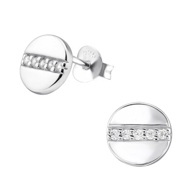 Silver Round Ear Studs with Cubic Zirconia