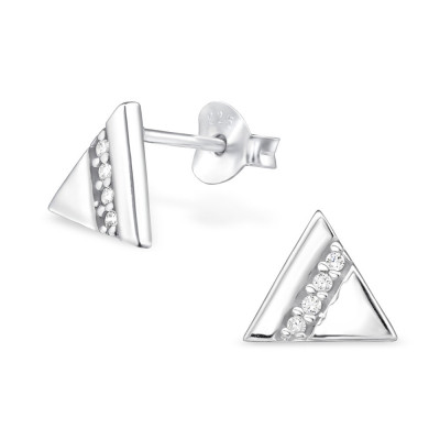 Silver Triangle Ear Studs with Cubic Zirconia