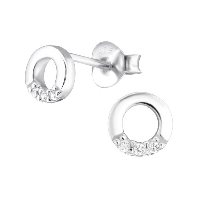 Silver Round Ear Studs with Cubic Zirconia