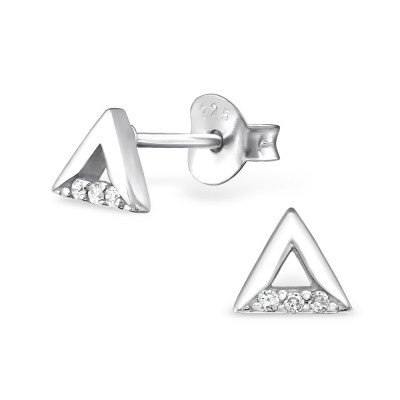 Silver Birthstone Triangle Ear Studs with Cubic Zirconia