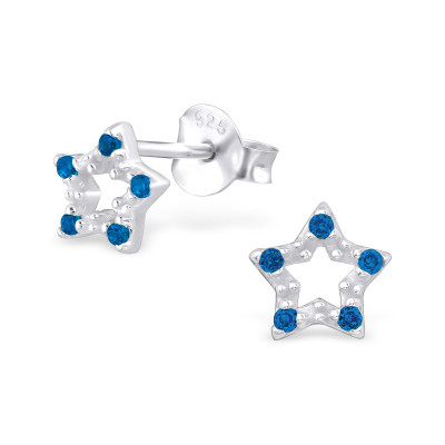 Star Sterling Silver Ear Studs with Cubic Zirconia