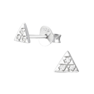 Silver Triangle Ear Studs with Cubic Zirconia