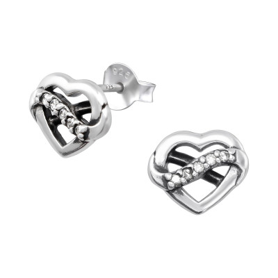 Silver Heart Ear Studs with Cubic Zirconia