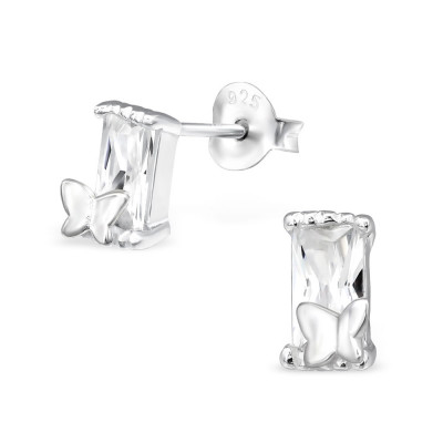 Silver Butterfly Ear Studs with Cubic Zirconia