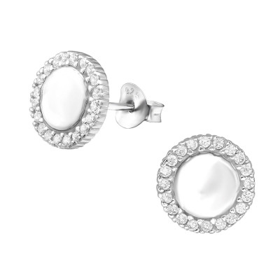 Silver Round Ear Studs with Cubic Zirconia