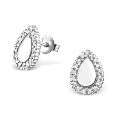 Pear Sterling Silver Ear Studs with Cubic Zirconia