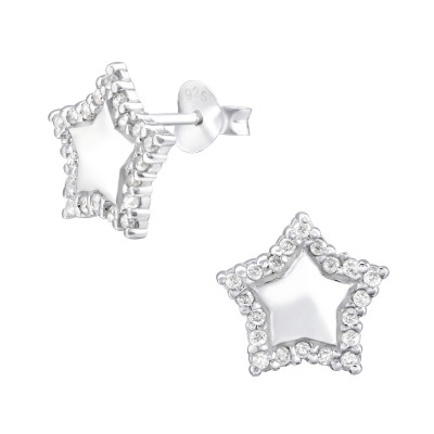 Silver Star Ear Studs with Cubic Zirconia