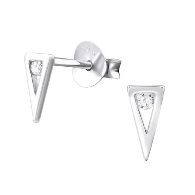 Silver Triangle Ear Studs with Cubic Zirconia