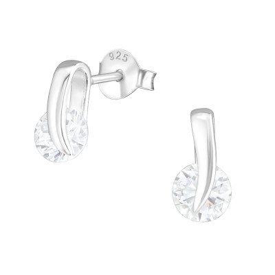 Silver Spining Diamond Ear Studs with Cubic Zirconia