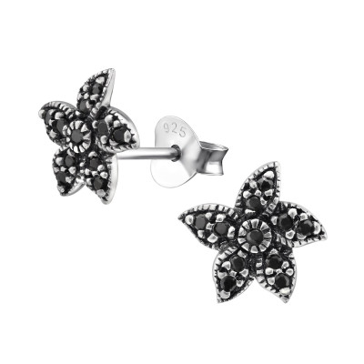 Silver Starfish Ear Studs with Cubic Zirconia