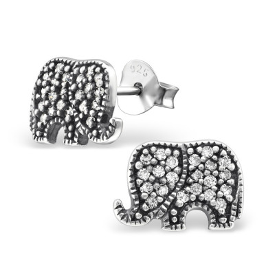 Silver Elephant Ear Studs with Cubic Zirconia