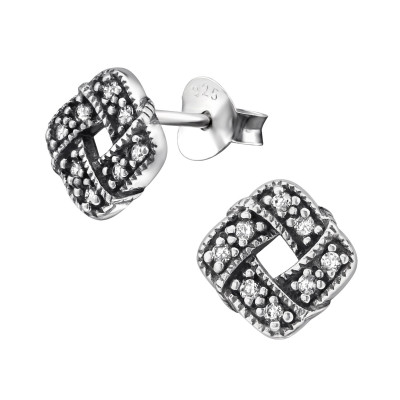 Silver Celtic Knot Ear Studs with Cubic Zirconia