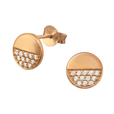 Silver Round Ear Studs with Cubic Zirconia