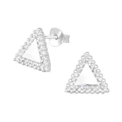 Silver Triangle Ear Studs with Cubic Zirconia