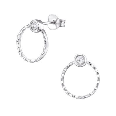 Silver Circle Ear Studs with Cubic Zirconia