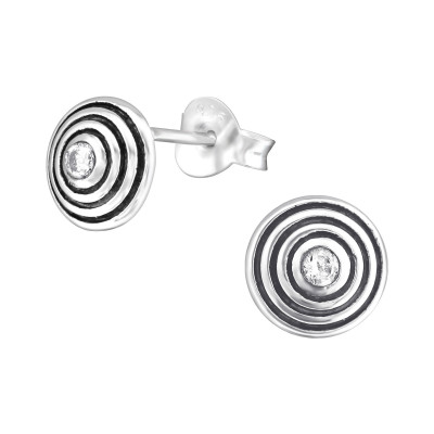 Silver Round Ear Studs with Cubic Zirconia