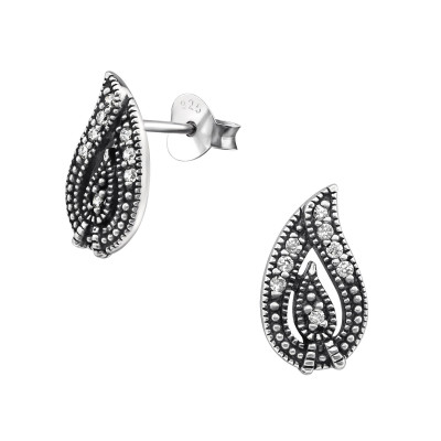 Silver Pear Ear Studs with Cubic Zirconia