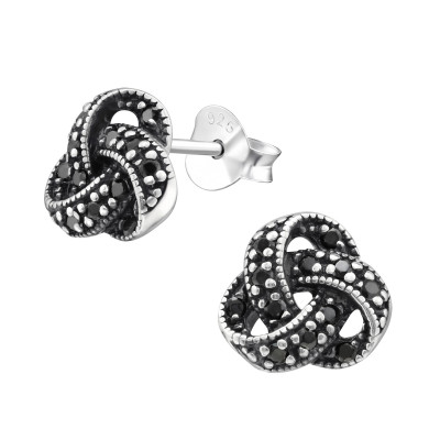 Silver Knot Ear Studs with Cubic Zirconia