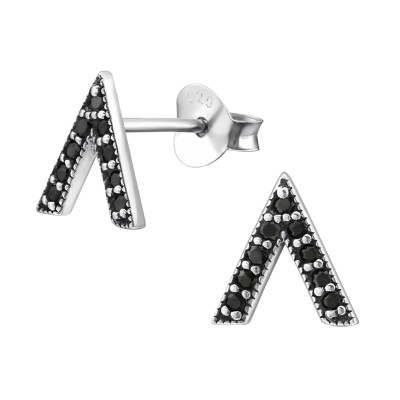 Silver Triangle Ear Studs with Cubic Zirconia