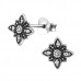 Silver Flower Ear Studs with Cubic Zirconia