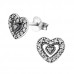 Silver Heart Ear Studs with Cubic Zirconia