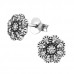 Silver Flower Ear Studs with Cubic Zirconia