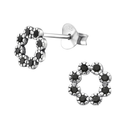 Silver Flower Ear Studs with Cubic Zirconia