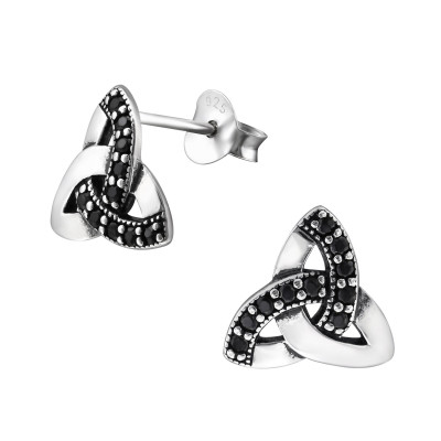 Silver Celtic Ear Studs with Cubic Zirconia