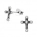 Silver Cross Ear Studs with Cubic Zirconia