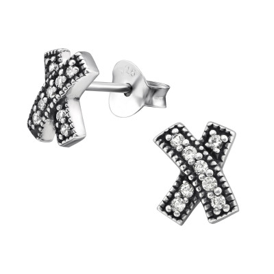 Silver Cross Ear Studs with Cubic Zirconia