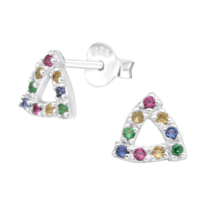 Silver Triangle Ear Studs with Cubic Zirconia