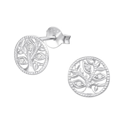 Silver Vine Ear Studs with Cubic Zirconia