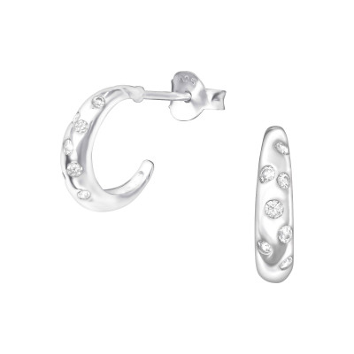 Silver Half Hoop Ear Studs with Cubic Zirconia