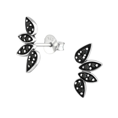 Silver Oxidized Ear Studs with Cubic Zirconia