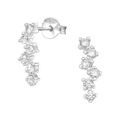 Silver Sparkling Ear Studs with Cubic Zirconia