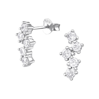 Silver Sparkling Ear Studs with Cubic Zirconia