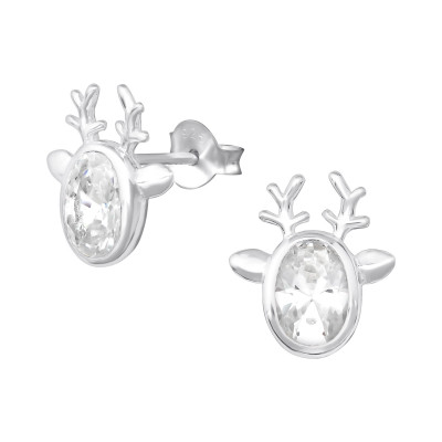 Silver Reindeer Ear Studs with Cubic Zirconia