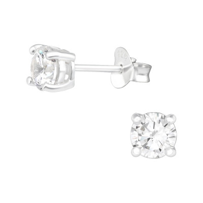 Silver Round 5mm Ear Studs with Cubic Zirconia