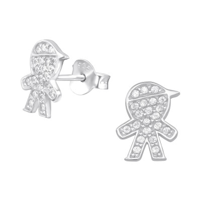 Silver Boy Ear Studs with Cubic Zirconia