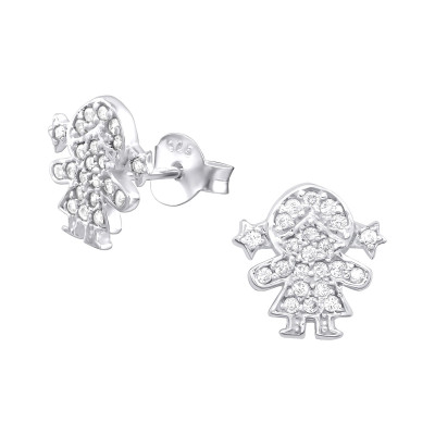 Silver Girl Ear Studs with Cubic Zirconia