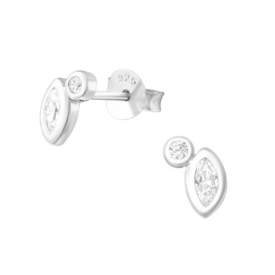 Silver Geometric Ear Studs with Cubic Zirconia