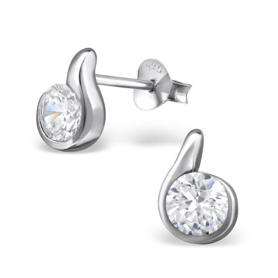 Single Stone Sterling Silver Ear Studs with Cubic Zirconia