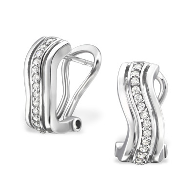 Wave Sterling Silver Ear Studs with Cubic Zirconia