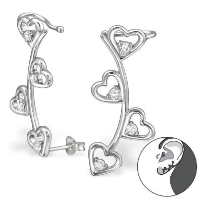 Heart Sterling Silver Ear Studs with Cubic Zirconia